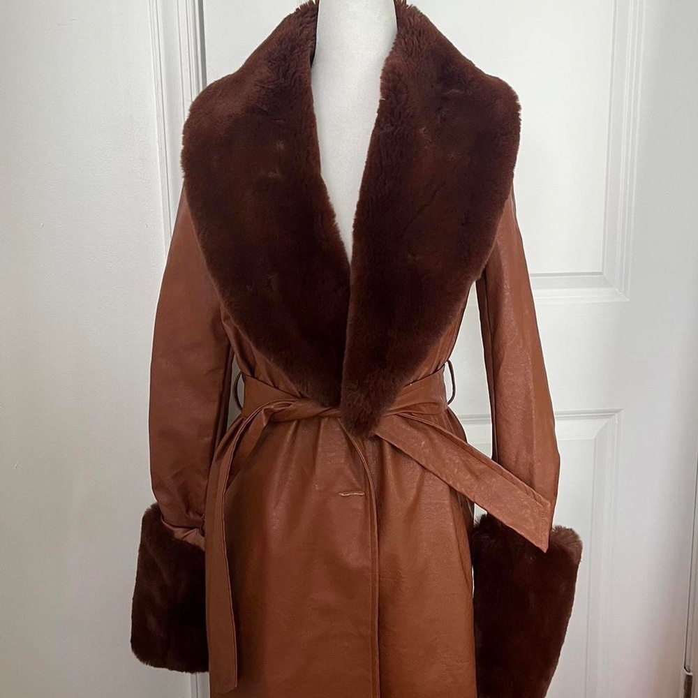 brown fur trench coat